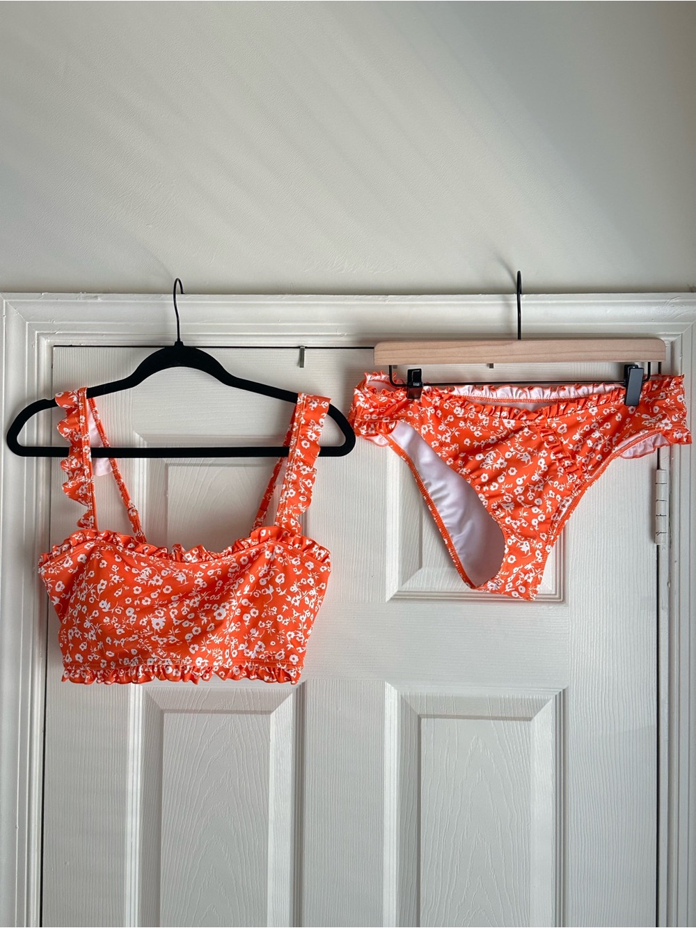 Orange Floral Ruffle Bikini Set